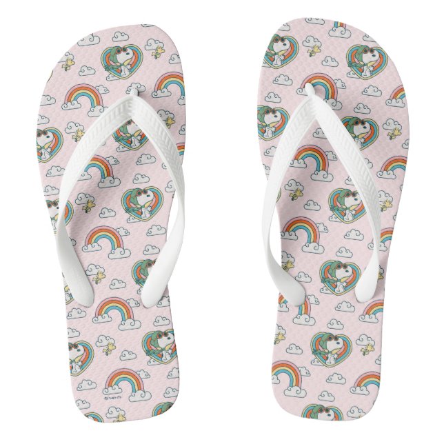 Snoopy & Woodstock Regenbogen Herzmuster Flip Flops (Fußbett)