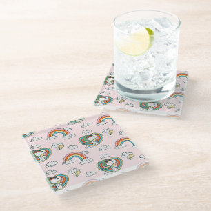 Snoopy & Woodstock Regenbogen Herzmuster Glasuntersetzer