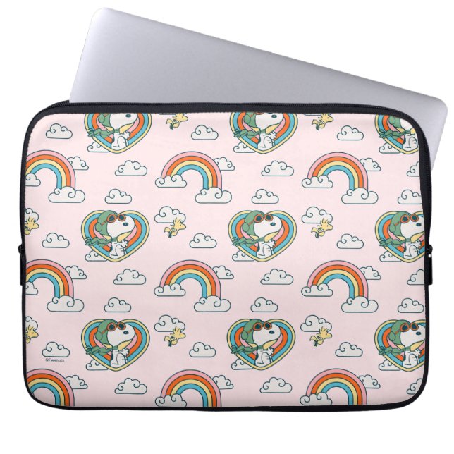 Snoopy & Woodstock Regenbogen Herzmuster Laptopschutzhülle (Vorderseite)