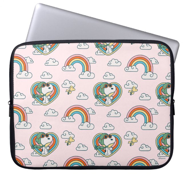 Snoopy & Woodstock Regenbogen Herzmuster Laptopschutzhülle (Vorderseite)