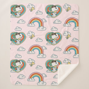 Snoopy & Woodstock Regenbogen Herzmuster Sherpadecke