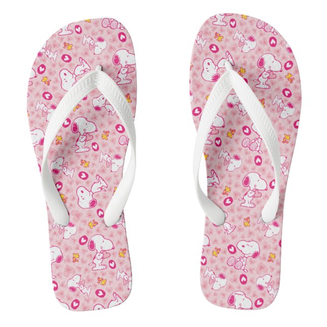 Snoopy & Woodstock rosa Herz Muster Flip Flops (Fußbett)