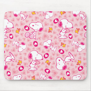 Snoopy & Woodstock rosa Herz Muster Mousepad