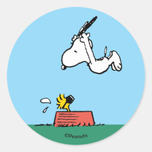 Snoopy & Woodstock   Sommer-Sprung ins Schwimmbeck Runder Aufkleber
