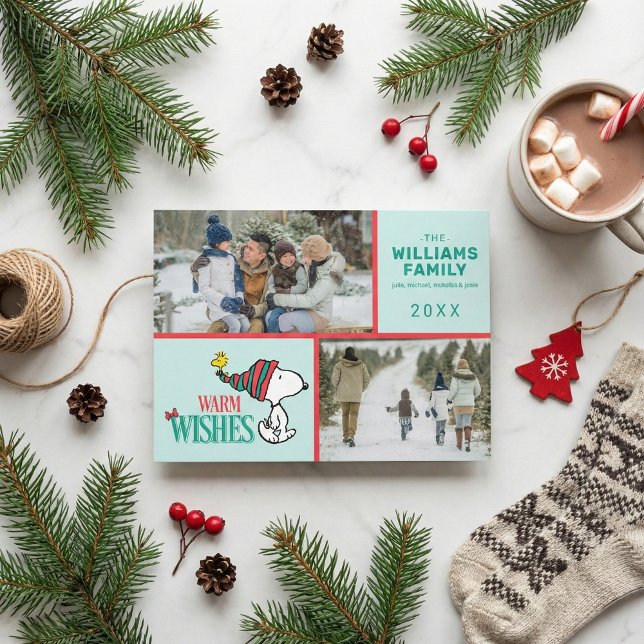 Snoopy & Woodstock Weihnachtsfamilie FotoCollage Feiertagskarte (Von Creator hochgeladen)
