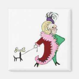 Snooty Lady mit einem großen Bosom und Dog Magnet