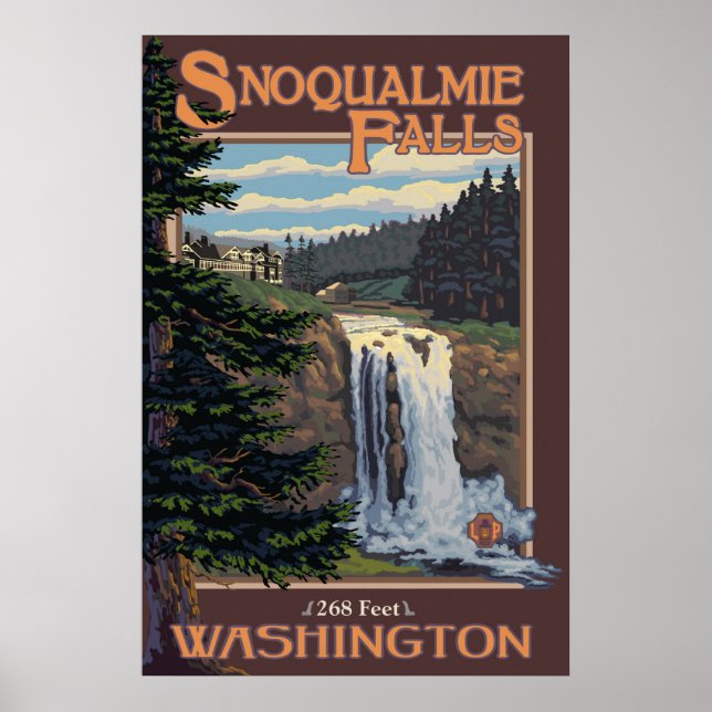 Snoqualmie Falls (Day) Washington Travel Poster (Vorne)