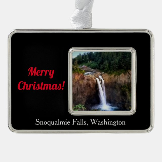 Snoqualmie Falls Frohe Weihnachten Gerahmte Orname Rahmen-Ornament Silber (Vorderseite)