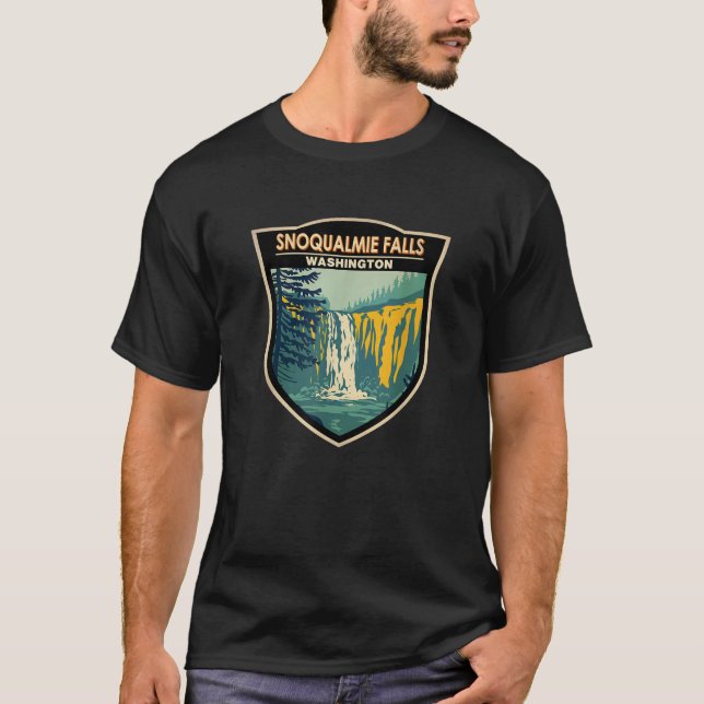 Snoqualmie Falls Washington Waterfall Badge Vintag T-Shirt (Vorderseite)