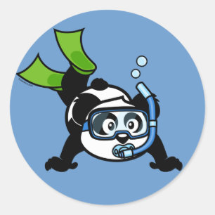 Snorkel-Panda Runder Aufkleber