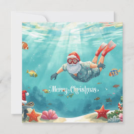 Snorkeling Santa Underwater Christmas Holiday Card Feiertagskarte