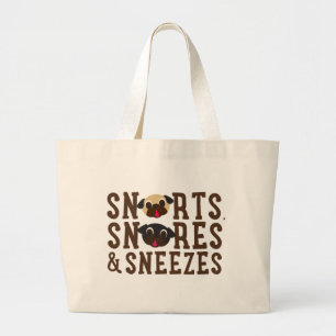 Snorts, schnarcht u. niest Mops-Leinwand-Tasche Jumbo Stoffbeutel