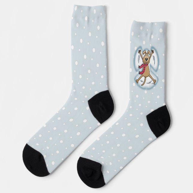 Snow Angel Dog Fun Niedlicher Weihnachtsfeiertag F Socken (Linkes Detail)