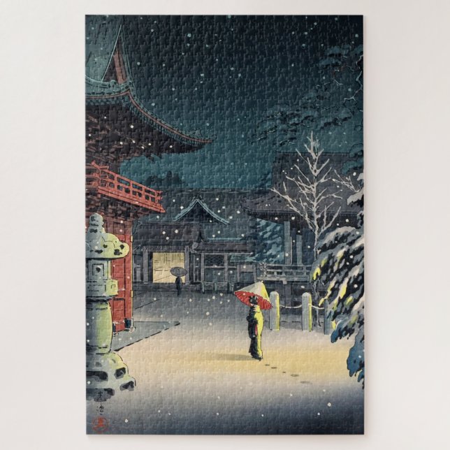 Snow at Nezu Shrine von Tsuchiya Koitsu Puzzle (Vertikal)