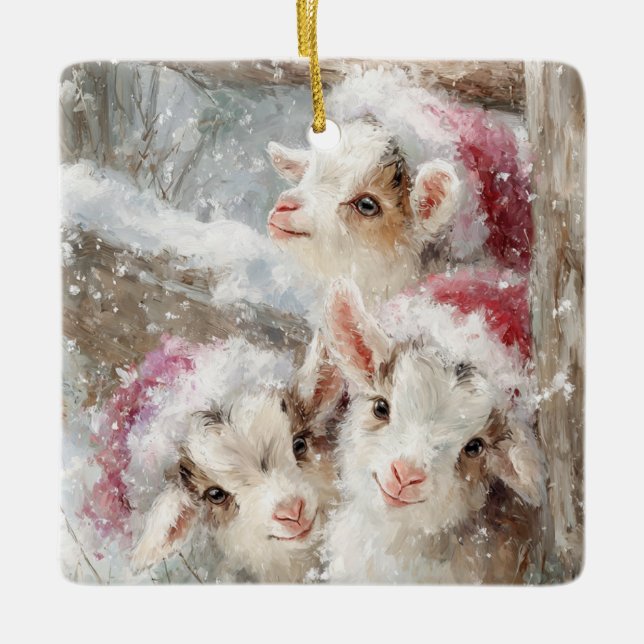 Snow Babies Christmas Goats 10 - YOUR PHOTO Keramikornament (Vorderseite)