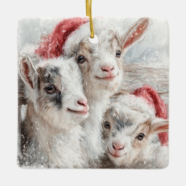 Snow Babies Christmas Goats 2 - YOUR PHOTO Keramikornament (Vorderseite)