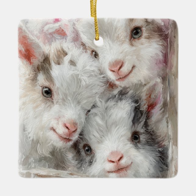 Snow Babies Christmas Goats 3 - YOUR PHOTO Keramikornament (Vorderseite)