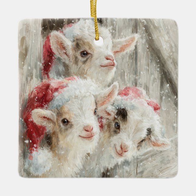 Snow Babies Christmas Goats 9 - YOUR PHOTO Keramikornament (Vorderseite)