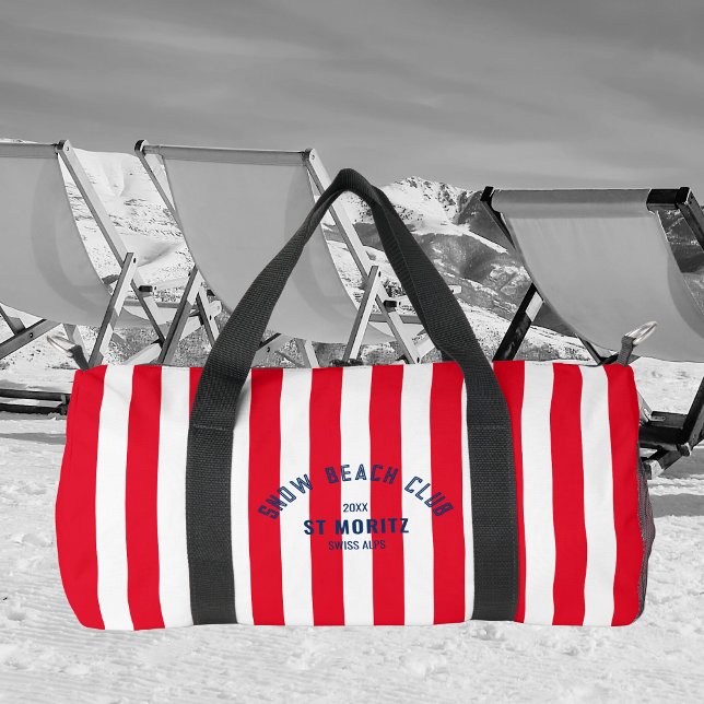 Snow Beach Club Red Cabana Stripe Monogram Duffle Bag (Von Creator hochgeladen)
