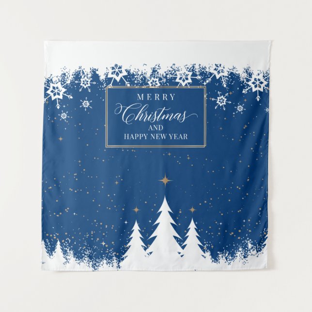 Snow Blue Christmas Backdrop Winter banner Wandteppich (Vorderseite)