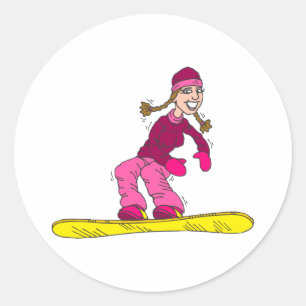 Snow-Board-Girl Runder Aufkleber