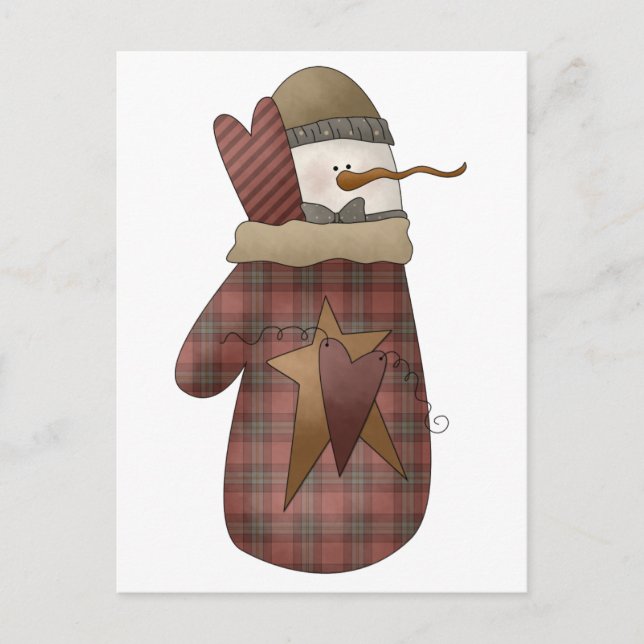 Snow Bobbins ・ Snowman & Mitten Postkarte (Vorderseite)