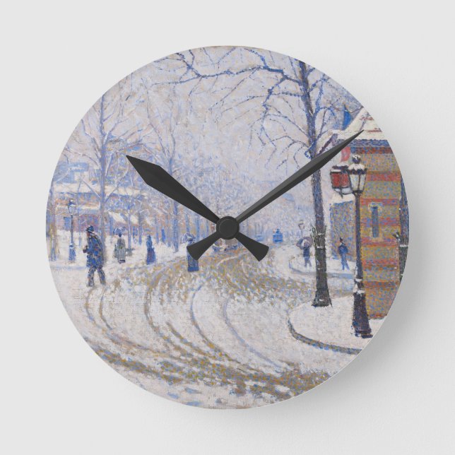 Snow, Boulevard de Clichy, Paris, 1886 Runde Wanduhr (Vorderseite)