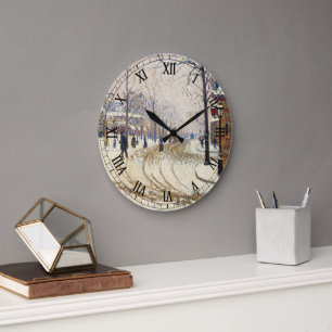 Snow, Boulevard de Clichy, Paris, Paul Signac Große Wanduhr