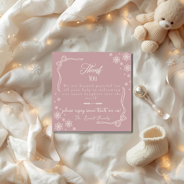 Snow Bow pink baby Labor  Delivery NICU Hospital  Dankeskarte (Snow Bow pink baby Labor Delivery NICU Hospital Thank You Card)