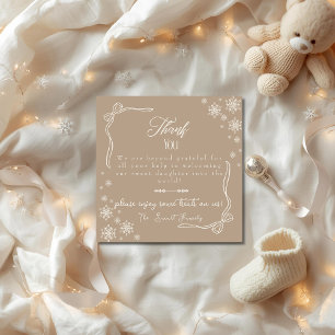 Snow Bow Taupe Baby Geburt Entbindungsstation NICU Dankeskarte