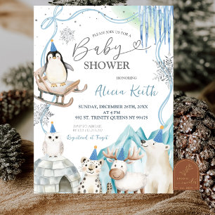 Snow Boy Winter Arktische Tiere Baby Shower Einladung