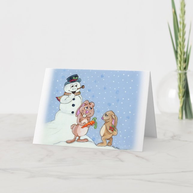 Snow Bunnies Weihnachtsgrußkarte Feiertagskarte (Vorderseite)