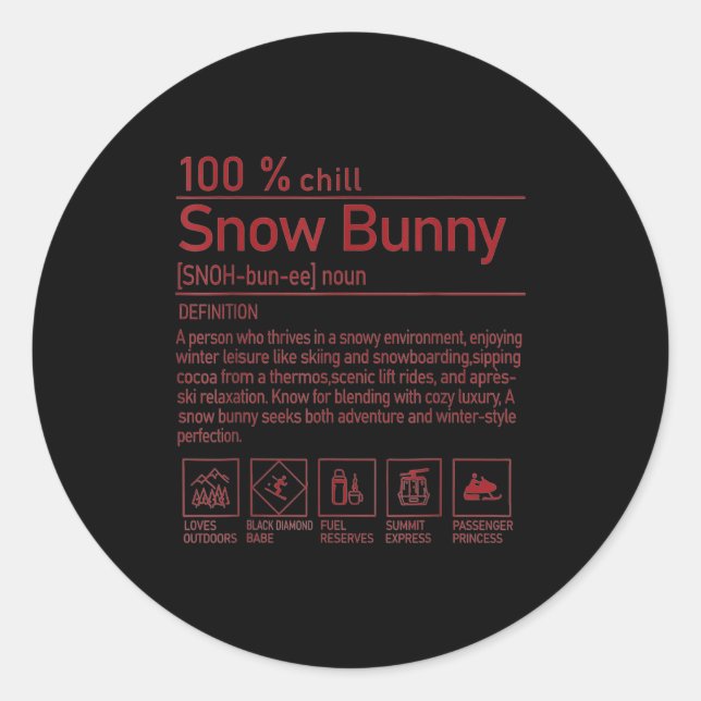Snow Bunny Definition Funny Trendy Winter Skiing C Runder Aufkleber (Vorderseite)