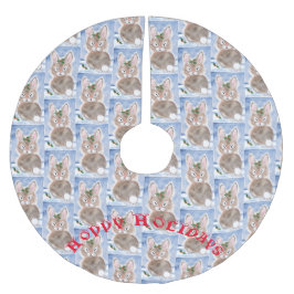 Snow Bunny Rabbit Weihnachtsbaum Rock Blau Weiß Polyester Weihnachtsbaumdecke