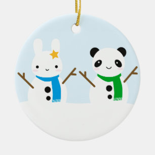 Snow Bunny & Snow Panda Keramik Ornament