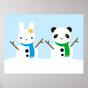 Snow Bunny & Snow Panda Poster