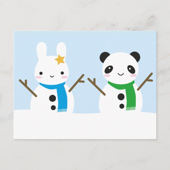 Snow Bunny & Snow Panda Postkarte (Vorderseite)