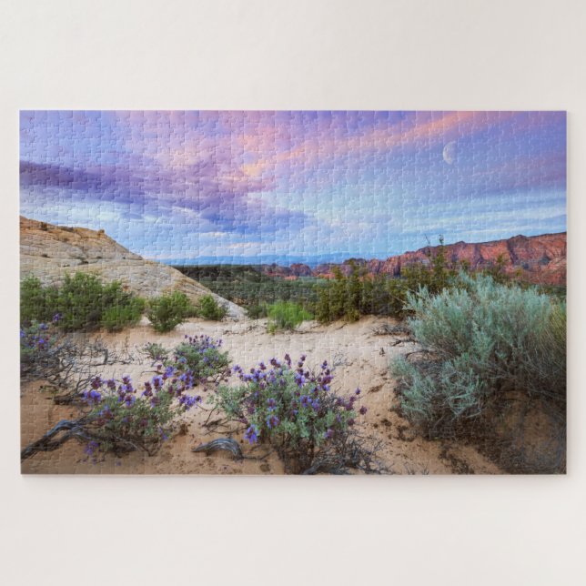 Snow Canyon Sunrise Wildblumen Landscape Foto Puzzle (Horizontal)