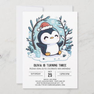 Snow Charming Penguin Digital Geburtstag Einladung