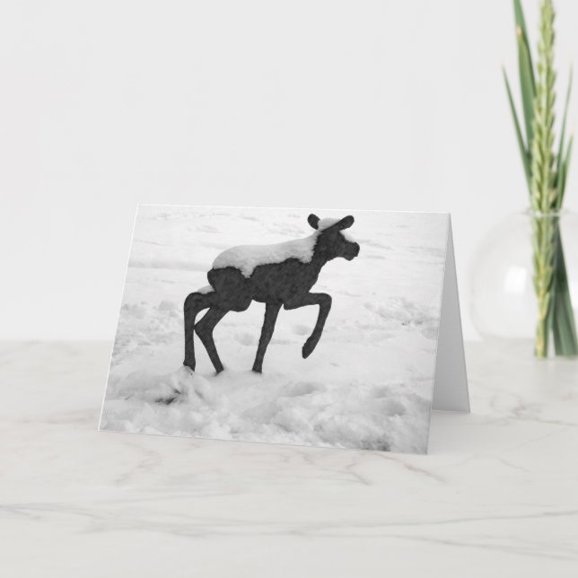 Snow Covered Baby Moose Feiertagskarte (Vorderseite)