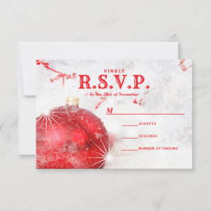 Snow Covered Christmas Baubles Wedding RSVP Karte