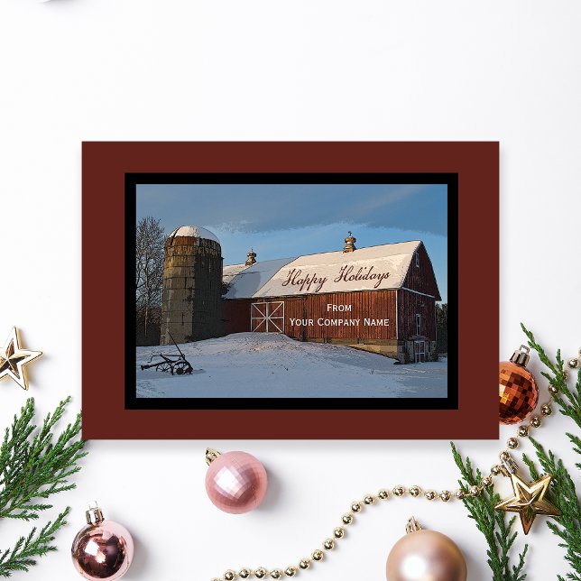 Snow Covered Red Barn Business Happy Holidays Einladung (Von Creator hochgeladen)