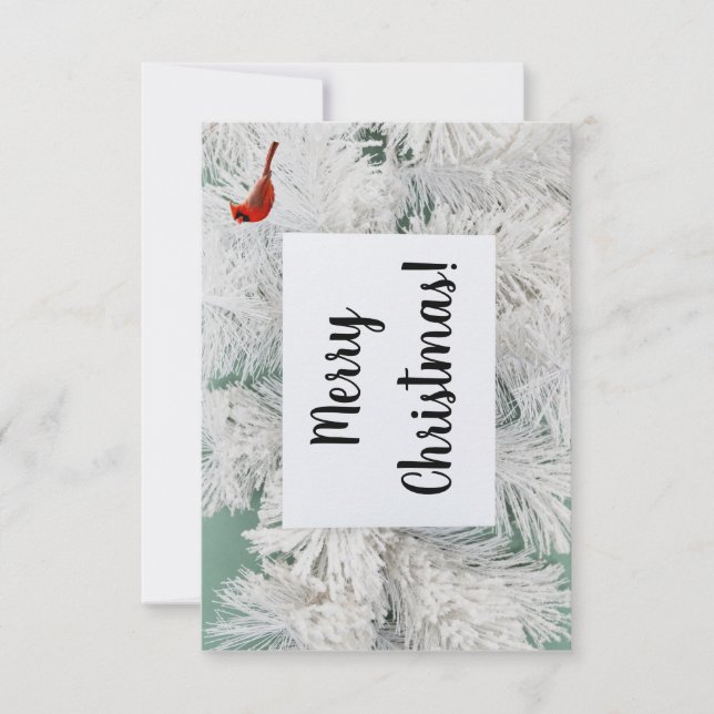 Snow Covered Tree Custom Christmas Card Dankeskarte (Vorderseite)