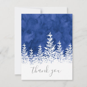 Snow Covered Trees Indigo Watercolor Dankeskarte