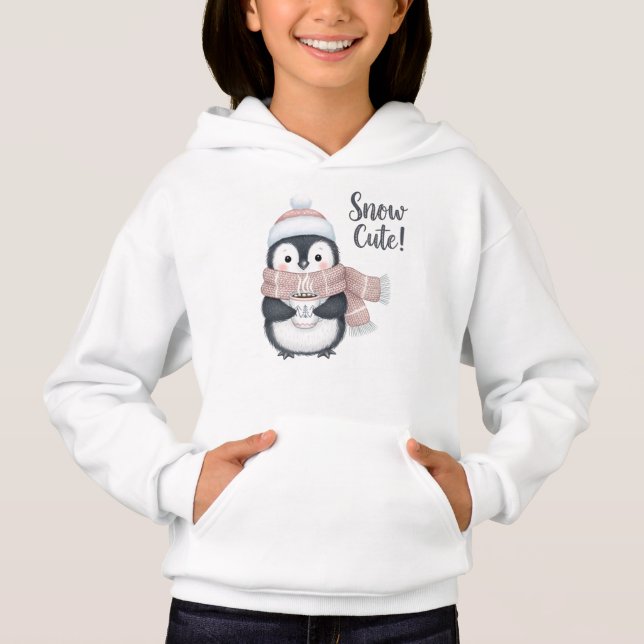 "Snow Cute!" Winter Penguin with Cocoa Mug Hoodie (Vorderseite)