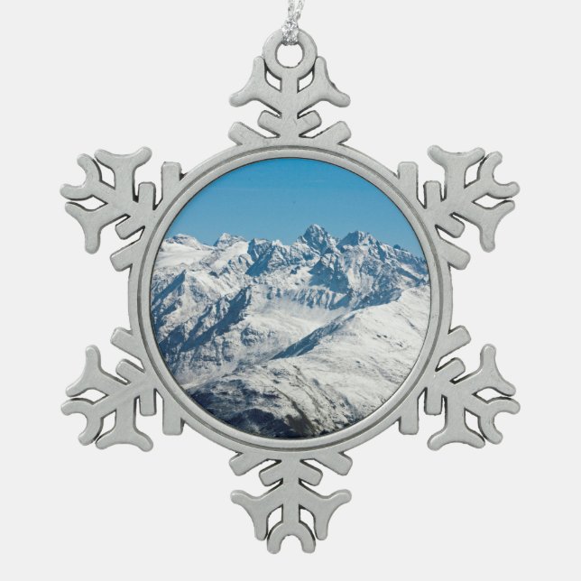 Snow Davos Switzerland Holiday Card Poster Foto B Schneeflocken Zinn-Ornament (Vorderseite)