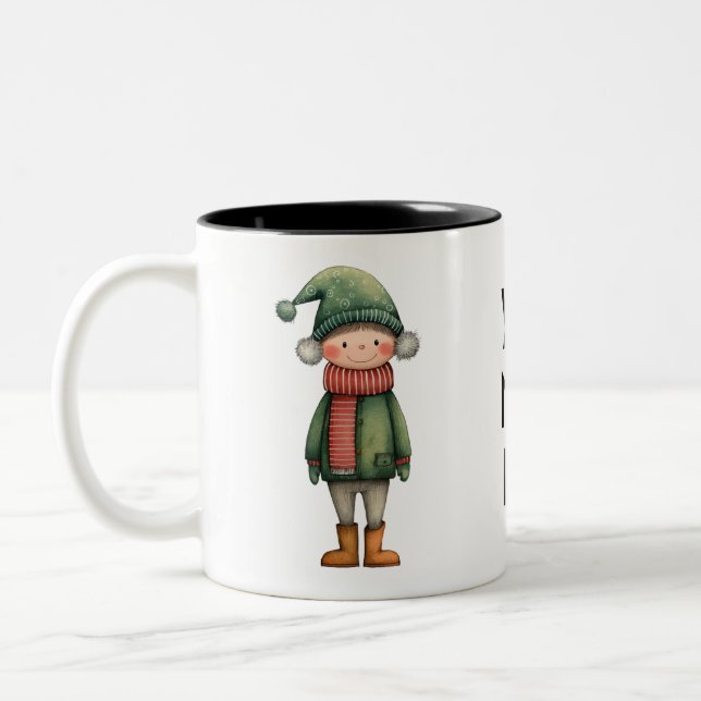 Snow Day Boy – Personalised Christmas  Zweifarbige Tasse (Links)