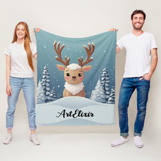 Snow Elk Niedlich Kawaii Brown Print Fleecedecke (Beispiel)