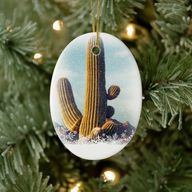 Snow Falling auf Saguaro Keramikornament (Baum)