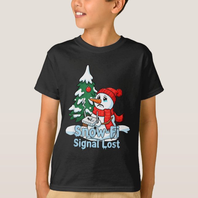 Snow-fi Signal Lost Funny Snowman Christmas Art  T-Shirt (Vorderseite)